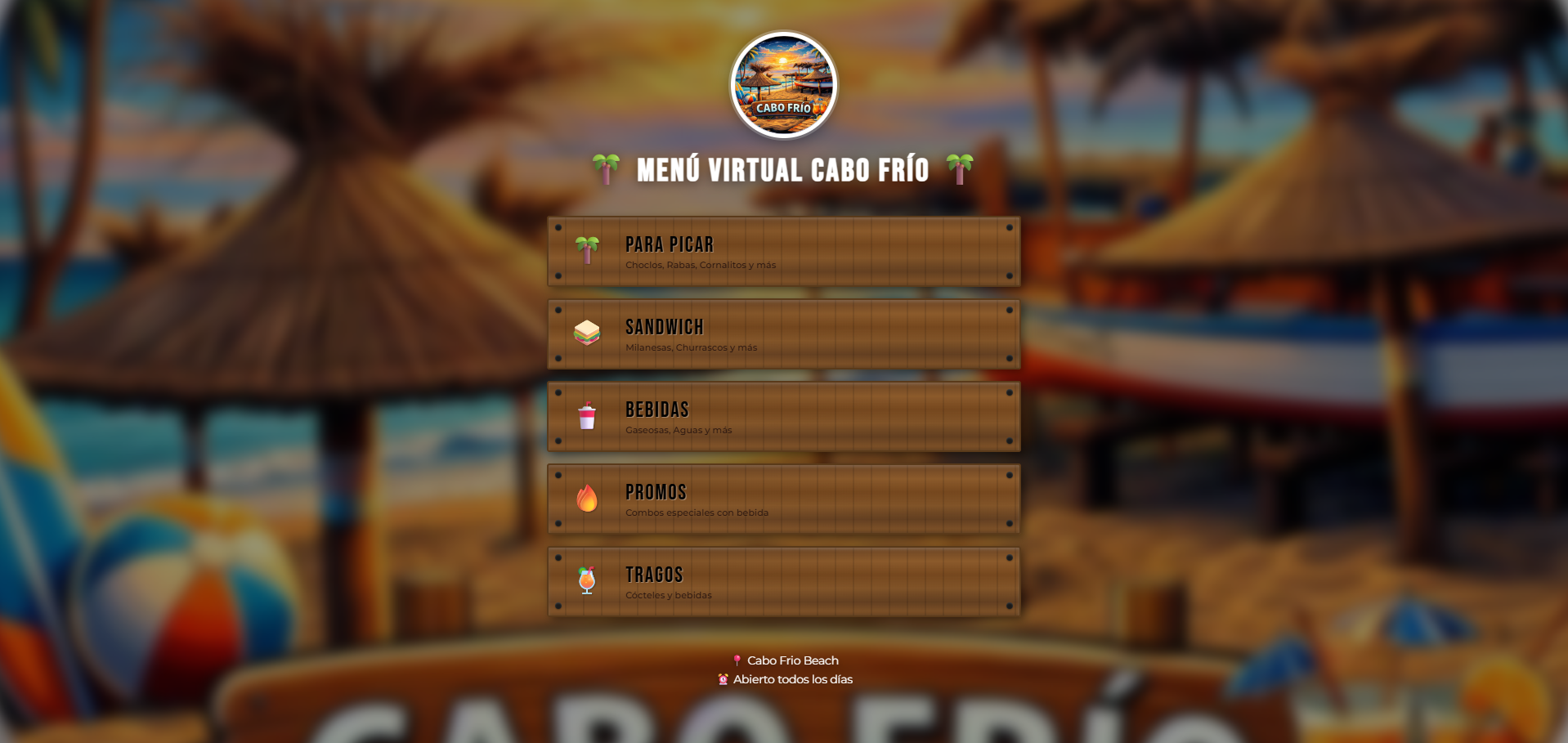 Captura del menú digital de Cabo Frío